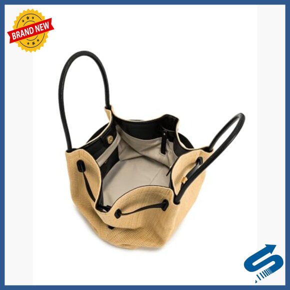 Medium Tote Bag with Gold Hardware, Artificial Raffia, Shoulder Strap - Picture 4 of 7